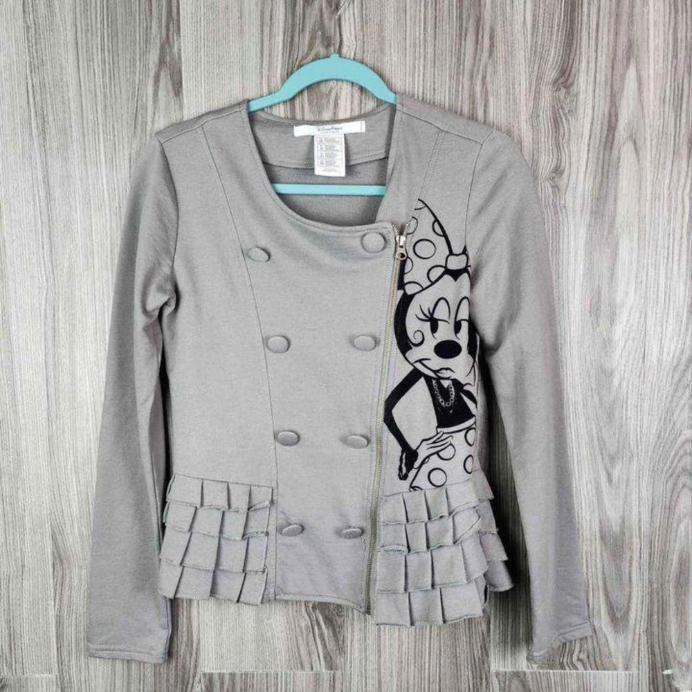 Disney Parks Minnie Mouse Paris Gray Peplum Ruffle Jacket XS Side Zip Eiffel Tow